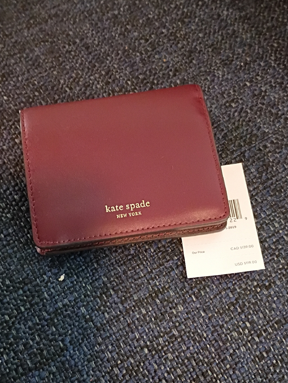 Kate Spade Cherrywood Leather Small Bifold Wallet with Spade Logo